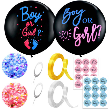 Lot de 2 ballons avec confettis, épingles, autocollants de genre et ruban, 36 pouces Boy ou Girl Surprise Balloons, décoration d