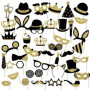 40Pcs Accessoires De Selfie De Bal, Accessoires De Photo De Fête d'anniversaire, Accessoires De Photo Noir Et Or pour Adultes En