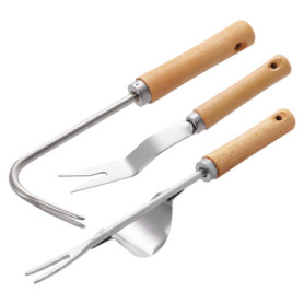 Outil De Désherbage 3 Pièces, Désherbeur À Racines Profondes, Ensemble D'Outils De Jardin, Dessinateur avec Manche en Bois, Croc