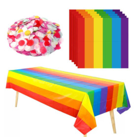 1 Nappe Arc-En-Ciel, 20 Papiers De Soie Arc-En-Ciel, 10 G De Confettis Arc-En-Ciel, Nappe Arc-En-Ciel De Fête, Nappe Rectangulai