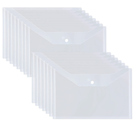 GOYADA Lot de 48 Pochette Porte Document A4 Transparente, Pochette Plastique A4 en Polypropylène avec Bouton pour l'organisation