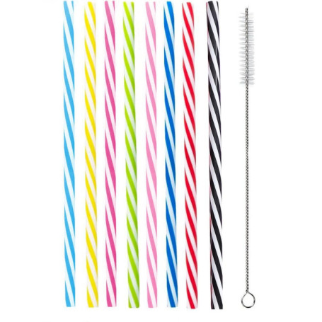 Frogetu 50 Pièces Paille Plastique Reutilisable,Paille Réutilisables Coloré,23cm Rigide Pailles avec Goupillon Paille,Paille Bub