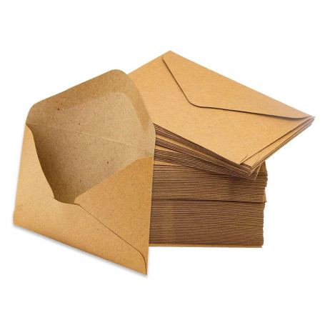 Lot de 100 enveloppes vintage en papier kraft - Format C6 (16 x 11 cm) - Avec fermeture humide - Rabat pointu sans fenêtre - Pou