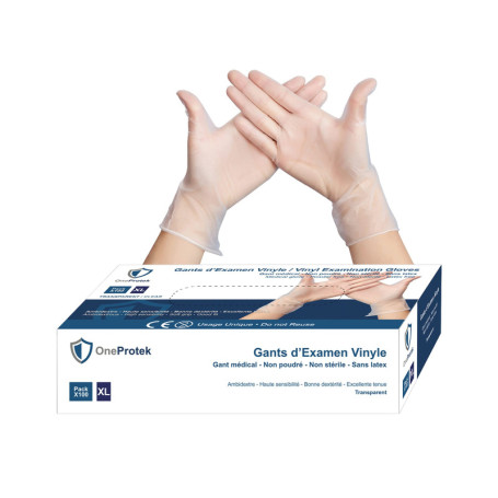 OneProtek Gants jetables en Vinyle - Lot de 4x Boîtes de 100 gants jetables Taille XL - non poudrés, sans latex - Multi-usages e