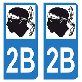 Autocollant Stickers plaque immatriculation voiture auto département 2B Haute-Corse Logo Corse