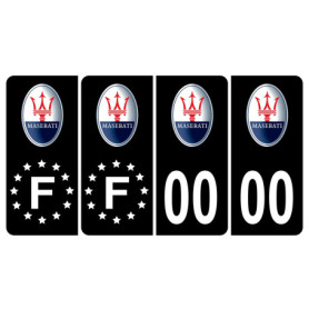 Pack 2 paires Autocollant Stickers Plaque d'immatriculation Premium Maserati Noir - Numéro Personnalisé