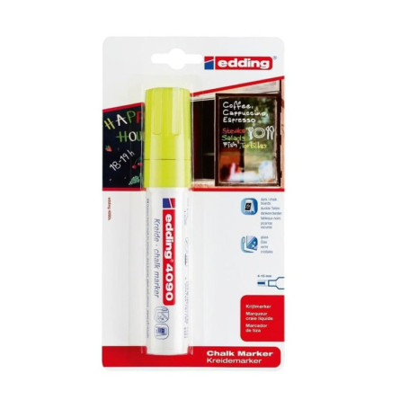 edding 4090 Marqueur craie liquide - jaune fluorescent - 1 feutre craie liquide - 4-15 mm - feutre craie effacable pour écrire s