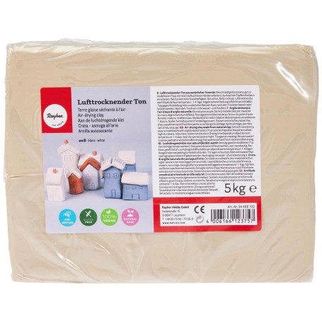 Rayher Terre glaise, blanc, 1 pce., 5Kg, séchage à l’air, pate à modeler, arts créatifs, poterie, enfants, Noël, Paque-34468102