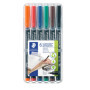 Staedtler Lumocolor Permanent 313, Feutres permanents pour toutes les surfaces, Sans xylène ni toluène, Set de 6 couleurs lumine