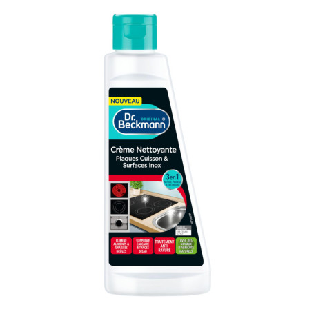 Dr. Beckmann Crème Nettoyante Plaques Cuisson & Surfaces Inox, 3en1 Nettoie, Protège & Fait Briller, 250 ml