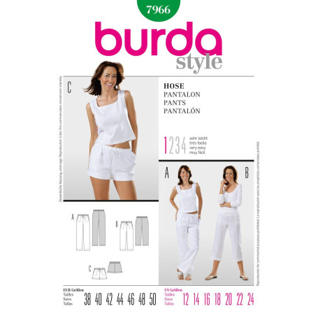 Patron de couture burda 7966 pantalon de longueurs différentes