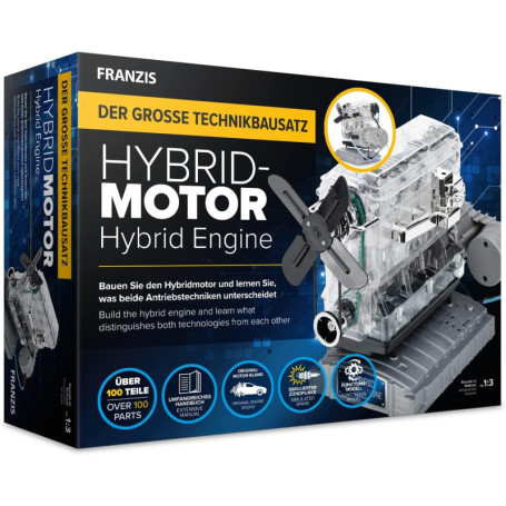 Franzis Kit modélisme, Moteur Hybride échelle 1:3, 110 pièces à insérer et Visser Module Son intégré Manuel 86 Pages avec Livre 