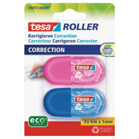tesa Mini Roller de Correction EcoLogo - Pack de 2 Mini Rollers de Correction avec Design Ergonomique Multicolore - Dimension du