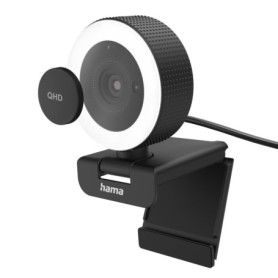 Hama C-850 Pro Webcam PC - Qualité Vidéo QHD 2K 1440p, Microphone Intégré, Cache Lentille, Filetage 1/4, Auto Focus, USB C - Con