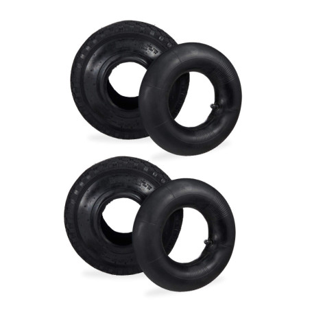 Relaxdays 2X Roues avec Chambre à air, Pneu de Secours, 3.00-4’’ pour Diable, Crampons, 125 kg, 260x85mm, Noir