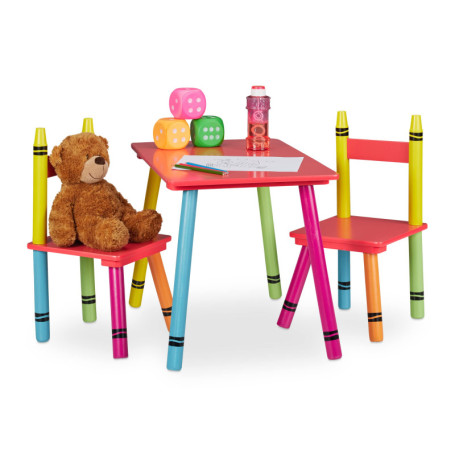 Relaxdays Ensemble de Table et de chaises pour Vos Enfants, en Bois MDF, Bambin, Unisexe, Multicolores