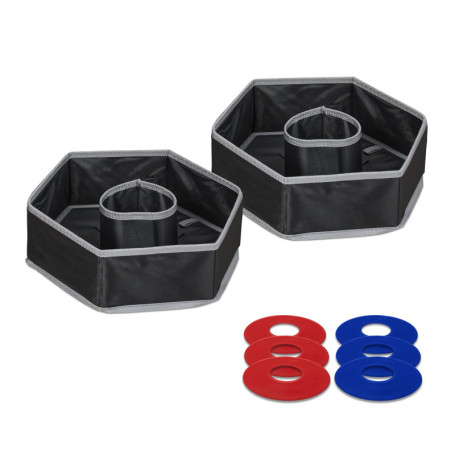 Relaxdays Jeu de Lancer, Washer Toss, 6 disques, 2 cibles, Enfants & Adultes, Jouet pour Jardin et Plage, Multicolore