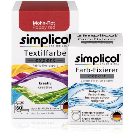 simplicol : Kit Complet Teinture Expert + fixateur : Votre Teinture Express (Paquet 300g + Flacon 90ml) - Rouge Coquelicot