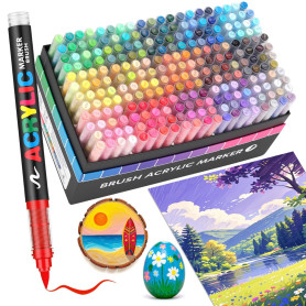 Guangna 240 Feutre Acrylique, stylos acryliques à pointe pinceau pour le coloriage adulte ，Acrylic Paint Markers pour Coloriage,