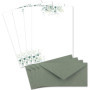 Lot de 25 feuilles de papier à lettres naturel A4 crème avec motif branches d’eucalyptus et enveloppes DL vert eucalyptus Papier