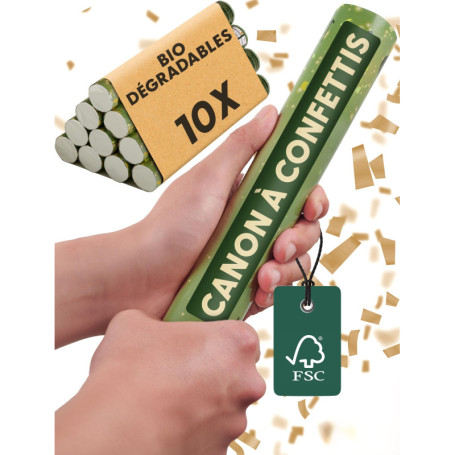 10 Canons à Confettis de Mariage Or Mat – Biodégradable – Premier Confetti en Papier FSC® au Monde – Facile et Sûr à Utiliser