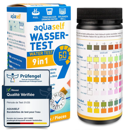 50 tests d'eau 9 en 1 - Pour eau potable - Bandelettes de test pour vérifier la qualité de l'eau