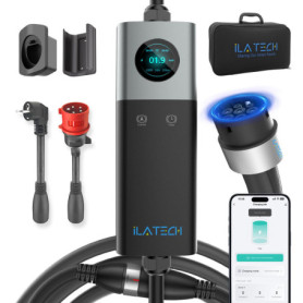 iLa Tech Mobile Wallbox 22kW WiFi Triphasé, EV Chargeur Type 2 32A avec Câble T2 5 Mètres, Borne de Recharge Voiture Electrique 