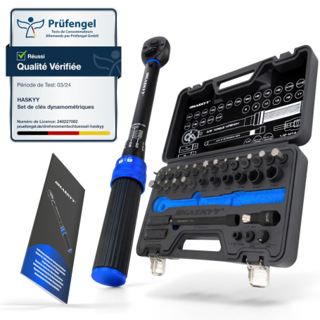 Jeu de clés dynamométriques 3/8" 5-60Nm pour moto - Accessoires : tige de rallonge, embouts, douilles spéciales, adaptateur - Je