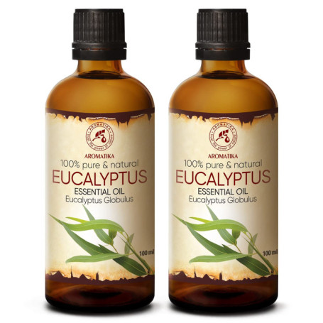 Huile Essentielle Eucalyptus 200ml (2x100ml) - Eucalyptus Globulus - Huile Essentielle Naturelle & Pur pour Aromathérapie - Saun