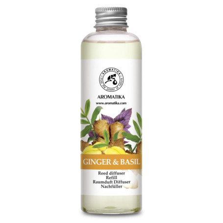 Recharge Diffuseur Gingembre et Basilic 200ml - Recharge Diffuseur à l'Huile Essentielle de Gingembre - Aromathérapie - Parfum d