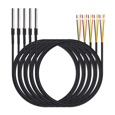 5pcs Sonde Étanche en Acier Inoxydable avec Capteur de Température Numérique avec Câble 1M Mesurant -55°C à +125°C