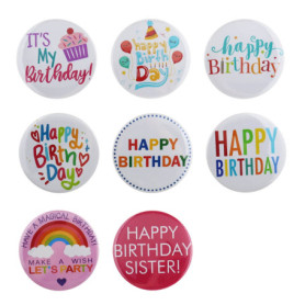 EMSea 8pcs Joyeux Badges Anniversaire Différents Styles Anniversaire Thème Personnalisé Bouton Rond en Métal Pins Articles de Fê