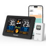 Raddy N75 Station météo Wi-Fi avec Capteur Extérieur, station météo sans fil 7,5", APP affiche les données météo, horloge réseau