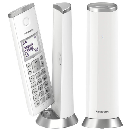 Panasonic Téléphone DECT sans fil KX-TGK212JTW avec rétroéclairage LCD 1,5 pouce, sonneries blanches, appels indésirables, Eco e
