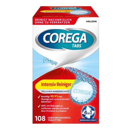 Corega Nettoyant intensif en TABS - Protection complète pour prothèses dentaires amovibles/troisième dents - 1 x 108 pastilles d