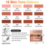 12 Feutre Acrylique Brush Marker – Set de 12 Marqueurs de Peinture Acrylique Skin Tone Color Series , Pointe Brush 0.5~5MM Pince