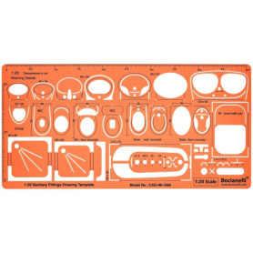 Gabarit Dessin Sanitaire 1:20 - Gabarit Architecte 1/20 - Normographe Sanitaire 1/20 - Pochoir Architecture - Gabarit de Mobilie