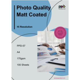 PPD 100 Feuilles x A3 Papier Photo Couché Mat 170g Impression Jet D'Encre, Tirage Quotidien Abordable, Maxi Pack Economique PPD-