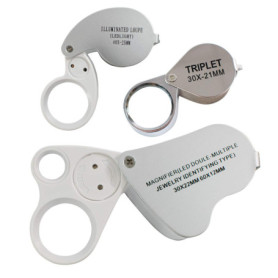 TRIXES Set de 3 loupes de bijoutier lentilles 30, 40, Double 30/60 avec éclairage LED loupe eclairante