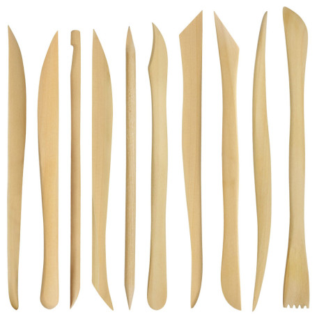 Kurtzy Outils Sculpture Argile en Bois (10 Pièces) - 14,4-16 cm - Outils Argile pour Céramique/Polymère - Outils Poterie à Deux 