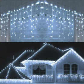 SHATCHI Lumières de Noël en Forme de glaçon Cascade 240 LED 5 m – Multifonction 8 Modes d'éclairage, minuterie câble Transparent