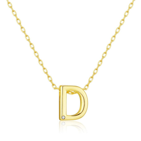 Philip Jones Collier plaqué or avec initiale lettre D créée avec des cristaux de zircon, Plaqué or, Cristal de zircondia®