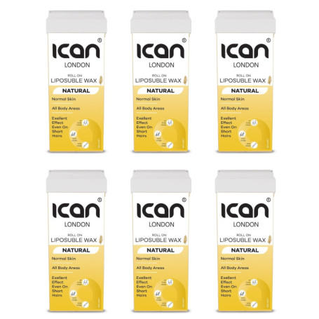 ICAN London Lot de 6 cartouches de cire à rouler - Cire naturelle - 100 ml