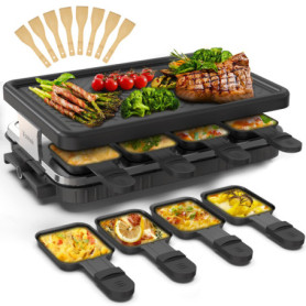 Raclette 8 Personen Raclette Grill Tischgrill Elektrisch 8 Pfännchen 8 Raclette Holzspatel Korean BBQ Grill Elektrogrill Antihaf