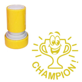 Champion ! (motif joyeux trophée) Tampon Auto-Encreur Enseignant - Encre Or, 22mm, Re-éncrable