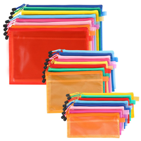Belle Vous (Lot de 24) Pochette Plastique Zip - Pochette Zippée A4, A5 & A6 - Pochette Plastique Étanche Multi-Usages pour Voyag