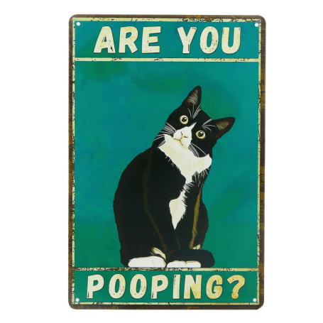 Plaque métal Vintage,Panneau Drôle de Chat Noir are You Pooping Décoration,Panneaux de Salle de Bain Amusants Chat en Étain Plaq