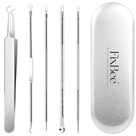 Professionnel Tire Comedon Point Noir Extracteur de points noirs Comédons Perce Bouton Blackhead Remover Set, 5 pcs acier inoxyd