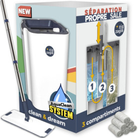 ZIG ZAGLE - kit Seau et Serpillière, Pure Water System, Separation Eau Propre/Sale : Ultra Hygiénique, Nettoyage Facile, Compact