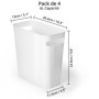 Winter Shore Petite Poubelle Blanche 6L (Lot de 4) - Corbeille Papier en Plastique Fine avec Poignées Intégrées - Poubelle Burea